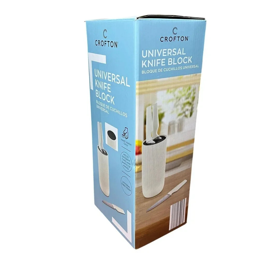 Crofton Universal Knife Block 3 Knives Set White Stainless Steel Hand Wash Gift
